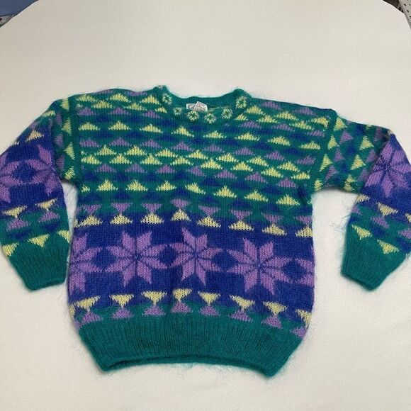 Gallagher Mohair Teal Geometric VTG Sweater Size Medium - Picture 1 of 13